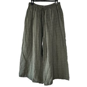 Cynthia Ashby Wide Leg Cropped High Waist Checkered Linen Palazzo Pants EUC L/XL